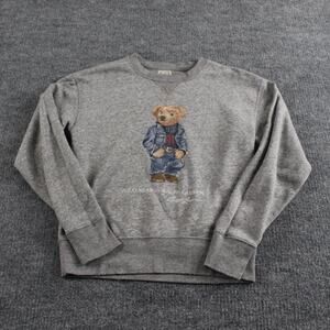 Polo Ralph Lauren Sweatshirt Kids Small 8 Polo Bear Crewneck Grey Casual